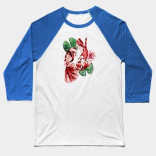 Two Koi Fish with Lotus Flower - Japanese Painting Baseball T-Shirt